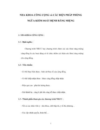 Nha khoa công cộng và các biện pháp phòng ngừa-Kiểm soát bệnh răng miệng