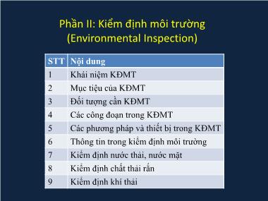 Phần II: Kiểm định môi trường (Environmental Inspection)