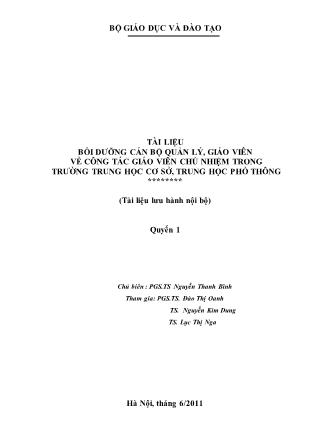 Tài liệu bồi dưỡng cán bộ quản lý, giáo viên về công tác giáo viên chủ nhiệm trong trường Trung học Cơ sở, Trung học Phổ thông (Quyển 1)