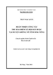 Tóm tắt Luận án Hoàn thiện công tác thu bảo hiểm xã hội bắt buộc tại huyện Krông Nô tỉnh Đăk Nông