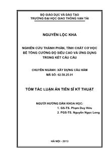 Tóm tắt Luận văn Nghiên cứu thành phần, tính chất cơ học của bê tông cường độ siêu cao và ứng dụng trong kết cấu cầu