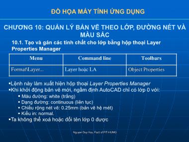 Bài giảng Đồ họa máy tính ứng dụng - Chương 10: Quản lý bản vẽ theo lớp, đường nét và màu sắc - ThS. Nguyễn Duy Huy