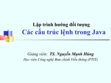 Bài giảng Lập trình hướng đối tượng - Bài 2: Các cấu trúc lệnh trong Java - TS. Nguyễn Mạnh Hùng