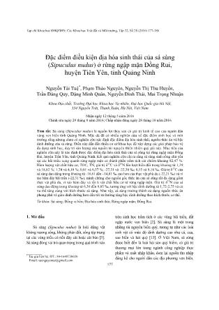 Đặc điểm điều kiện địa hóa sinh thái của sá sùng (Sipuculus nudus) ở rừng ngập mặn Đồng Rui, huyện Tiên Yên, tỉnh Quảng Ninh