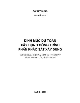 Định mức dự toán xây dựng công trình phần khảo sát xây dựng