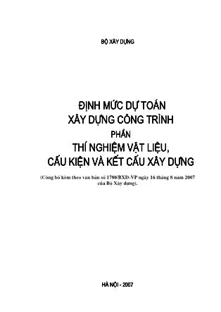 Định mức dự toán xây dựng công trình Phần thí nghiệm vật liệu, cấu kiện và kết cấu xây dựng