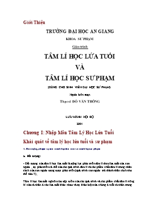 Giáo trình Tâm lí học lứa tuổi và tâm lí học sư phạm - ThS. Đỗ Văn Thông