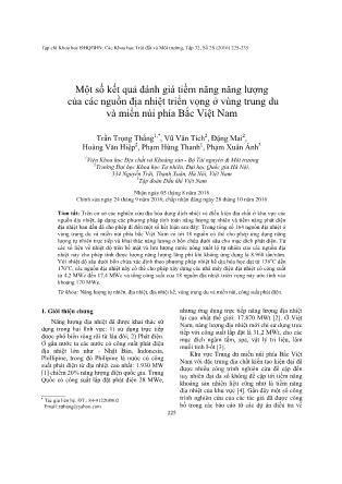 Một số kết quả đánh giá tiềm năng năng lượng của các nguồn địa nhiệt triển vọng ở vùng trung du và miền núi phía Bắc Việt Nam