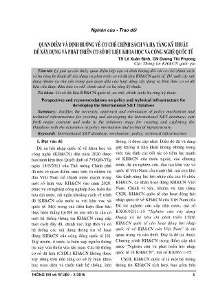 Quan điểm và định hướng về cơ chế chính sách và hạ tầng kỹ thuật để xây dựng và phát triển cơ sở dữ liệu khoa học và công nghệ quốc tế