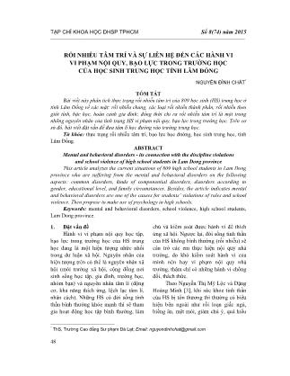 Rối nhiễu tâm trí và sự liên hệ đến các hành vi vi phạm nội quy, bạo lực trong trường học của học sinh trung học tỉnh lâm đồng