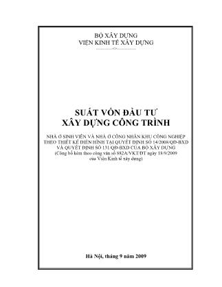 Suất vốn đầu tư xây dựng công trình nhà ở sinh viên và nhà ở công nhân khu công nghiệp