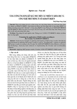 Tăng cường ứng dụng kết quả thực hiện các nhiệm vụ khoa học và công nghệ theo thông tư số 14/2014/TT-BKHCN