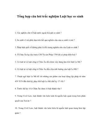 Tổng hợp câu hỏi trắc nghiệm Luật học so sánh