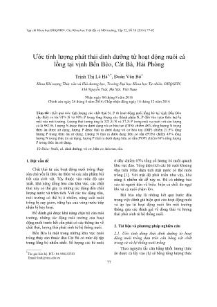 Ước tính lượng phát thải dinh dưỡng từ hoạt động nuôi cá lồng tại vịnh Bến Bèo, Cát Bà, Hải Phòng