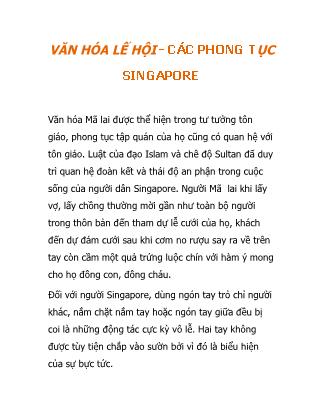 Văn hóa lế hội - Các phong tục Singapore