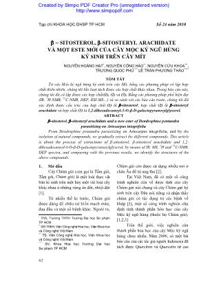 β-sitosterol, β-sitosteryl arachidate và một este mới của cây mộc ký ngũ hùng ký sinh trên cây mít