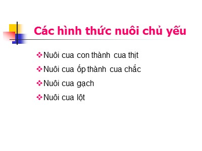 Bài giảng Các hình thức nuôi cua chủ yếu