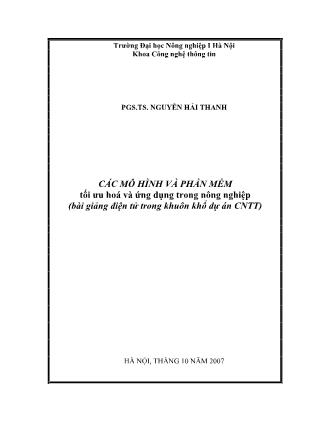 Bài giảng Các mô hình và phần mềm tối ưu hoá và ứng dụng trong nông nghiệp - PGS.TS. Nguyễn Hải Thanh