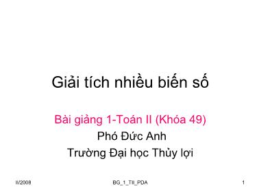 Bài giảng Giải tích nhiều biến số - Phó Đức Anh