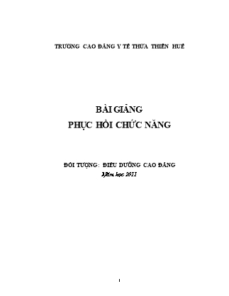 Bài giảng Phục hồi chức năng