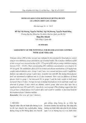 Đánh giá khả năng kiểm soát đường huyết của phần chiết gel lô hội