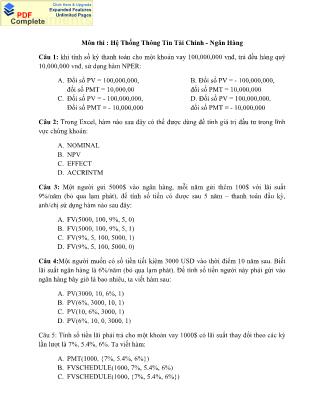 Đề thi môn Hệ thống thông tin tài chính-Ngân hàng (Bộ đề số 1)