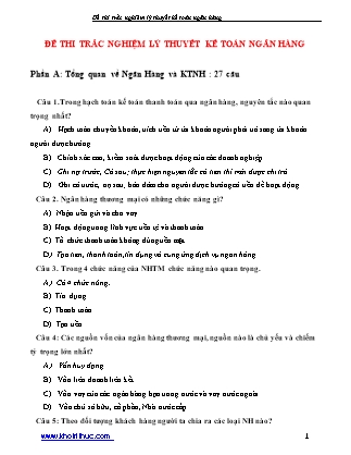 Đề thi trắc nghiệm lý thuyết kế toán ngân hàng