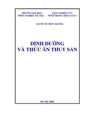 Giáo trình Dinh dưỡng và thức ăn thuỷ sản - GS.TS Vũ Duy Giảng