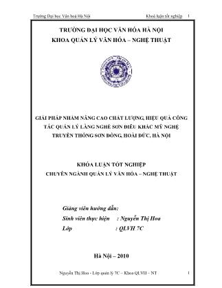 Khóa luận Giải pháp nhằm nâng cao chất lượng, hiệu quả công tác quản lý làng nghề sơn điêu khắc mỹ nghệ truyền thống Sơn Đồng, Hoài Đức, Hà Nội