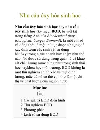 Nhu cầu ôxy hóa sinh học