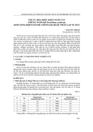 Tối ưu hóa điều kiện nuôi cấy chủng nấm sợi Penicilium oxalicum sinh tổng hợp enzyme chitinase được phân lập từ đất