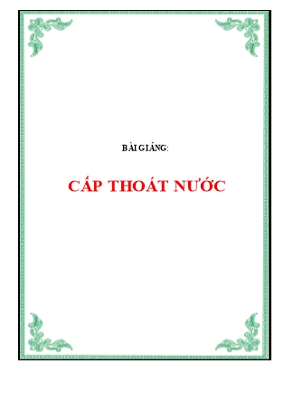 Bài giảng Cấp thoát nước