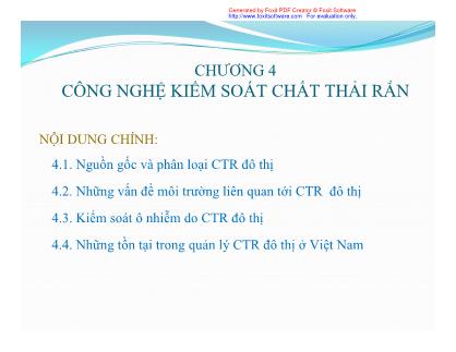 Bài giảng Công nghệ môi trường - Chương 4: Công nghệ kiểm soát chất thải rắn