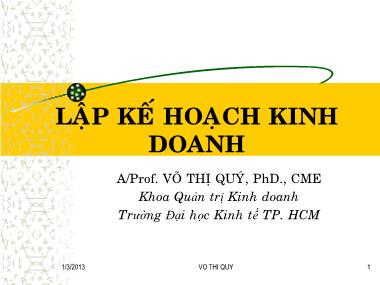 Bài giảng Lập kế hoạch kinh doanh - Võ Thị Qúy