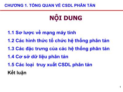 Bài giảng Cơ sở dữ liệu phân tán - Chương 1: Tổng quan về CSDL phân tán