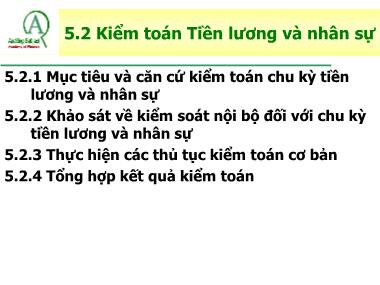 Bài giảng Kiểm toán Báo cáo tài chính - Chương 5: Kiểm toán các thông tin tài chính khác trên Báo cáo tài chính (Phần 2)