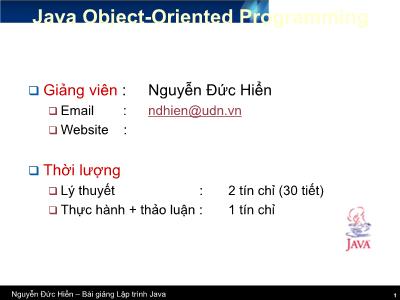 Bài giảng Lập trình Java - Chương 3: Lập trình hướng đối tượng Java - Nguyễn Đức Hiển