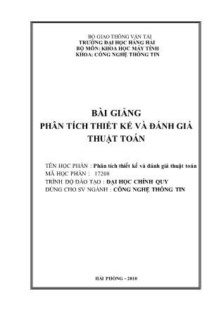 Bài giảng Phân tích thiết kế và đánh giá thuật toán (Phần 1)