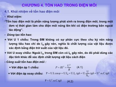 Bài giảng Vật liệu điện và cao áp - Chương 4: Tổn hao trong điện môi - Ngô Quang Ước