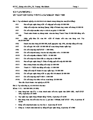 Bài tập Kế toán tài chính - Chương 1: Kế toán vốn bằng tiền và các khoản phải thu