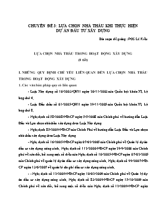 Chuyên đề 3: Lựa chọn nhà thầu khi thực hiện dự án đầu tư xây dựng