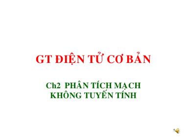 Giáo trình Điện tử cơ bản: Phân tích mạch không tuyến tính