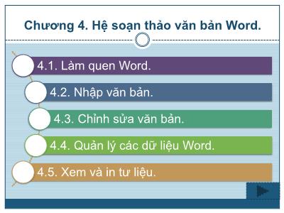 Giáo trình Tin 1 - Chương 4: Hệ soạn thảo văn bản Word