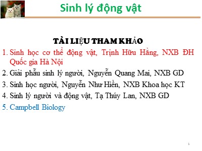 Bài giảng Sinh lý động vật - Chương 1: Sinh lý máu