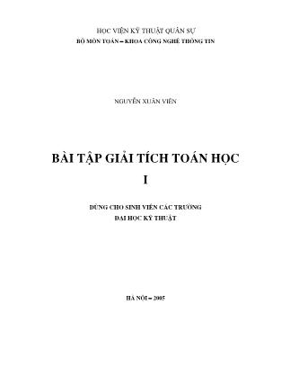 Bài tập Giải tích Toán học I - Nguyễn Xuân Viên