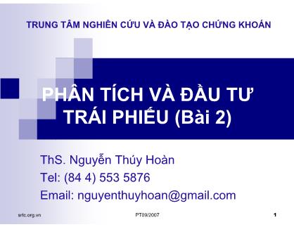Bài giảng Phân tích và đầu tư trái phiếu - ThS. Nguyễn Thúy Hoàn (Phần 2)