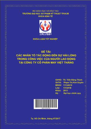 Khóa luận Các nhân tố tác động đến sự hài lòng trong công việc của người lao động tại công ty CP May Việt Thắng (Phần 1)