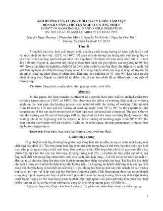 Ảnh hưởng của lượng môi chất và góc làm việc đến khả năng truyền nhiệt của ống nhiệt