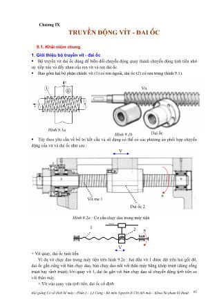 Bài giảng Cơ sở thiết kế máy - Phần II: Chuyển động cơ khí - Chương IX: Truyền động vít-đai ốc