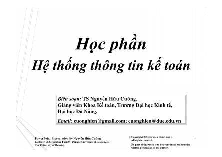 Bài giảng Hệ thống thông tin kế toán - Chương 3: Tổ chức hệ thống hóa thông tin kế toán - TS Nguyễn Hữu Cường